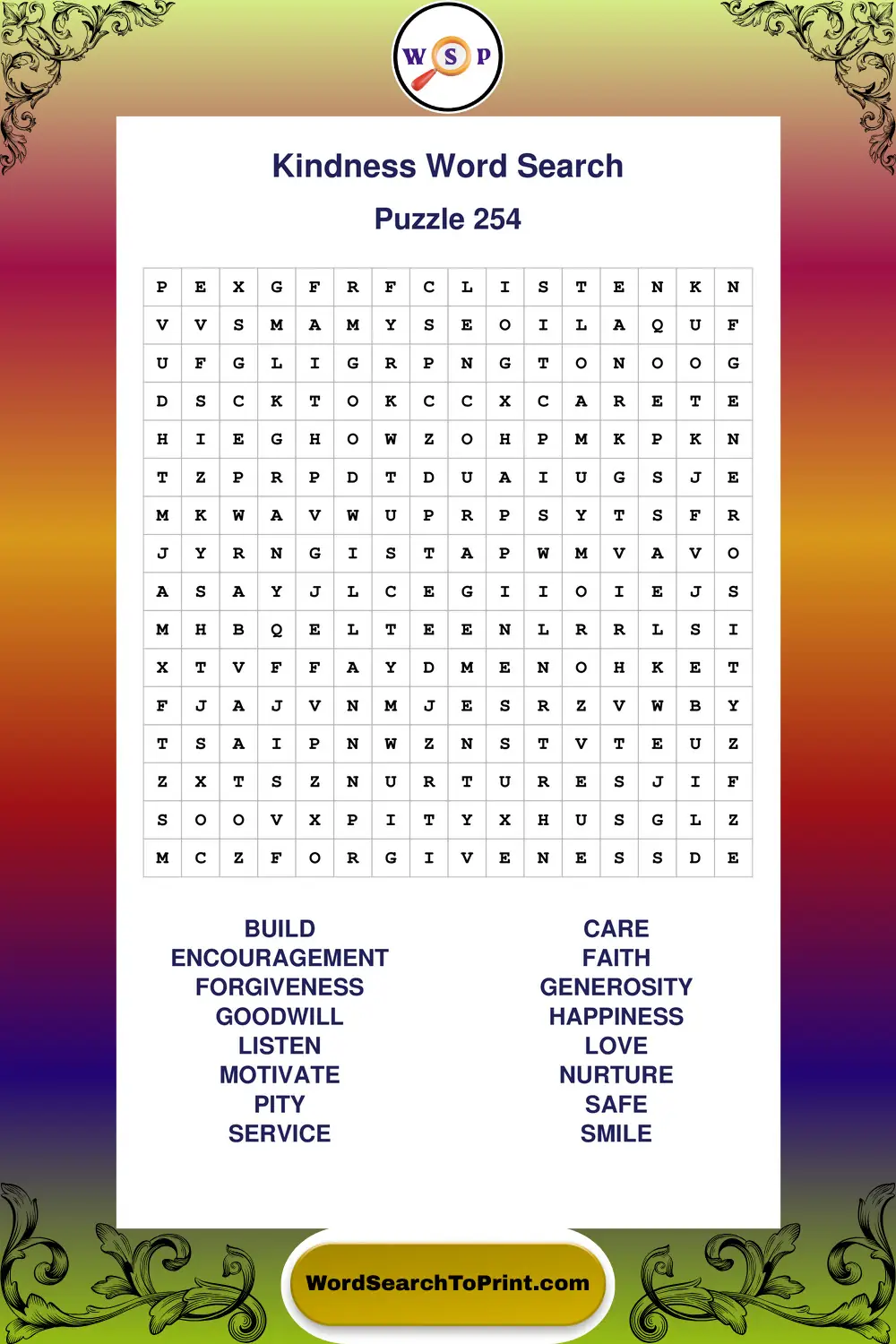Kindness Word Search Puzzle 254