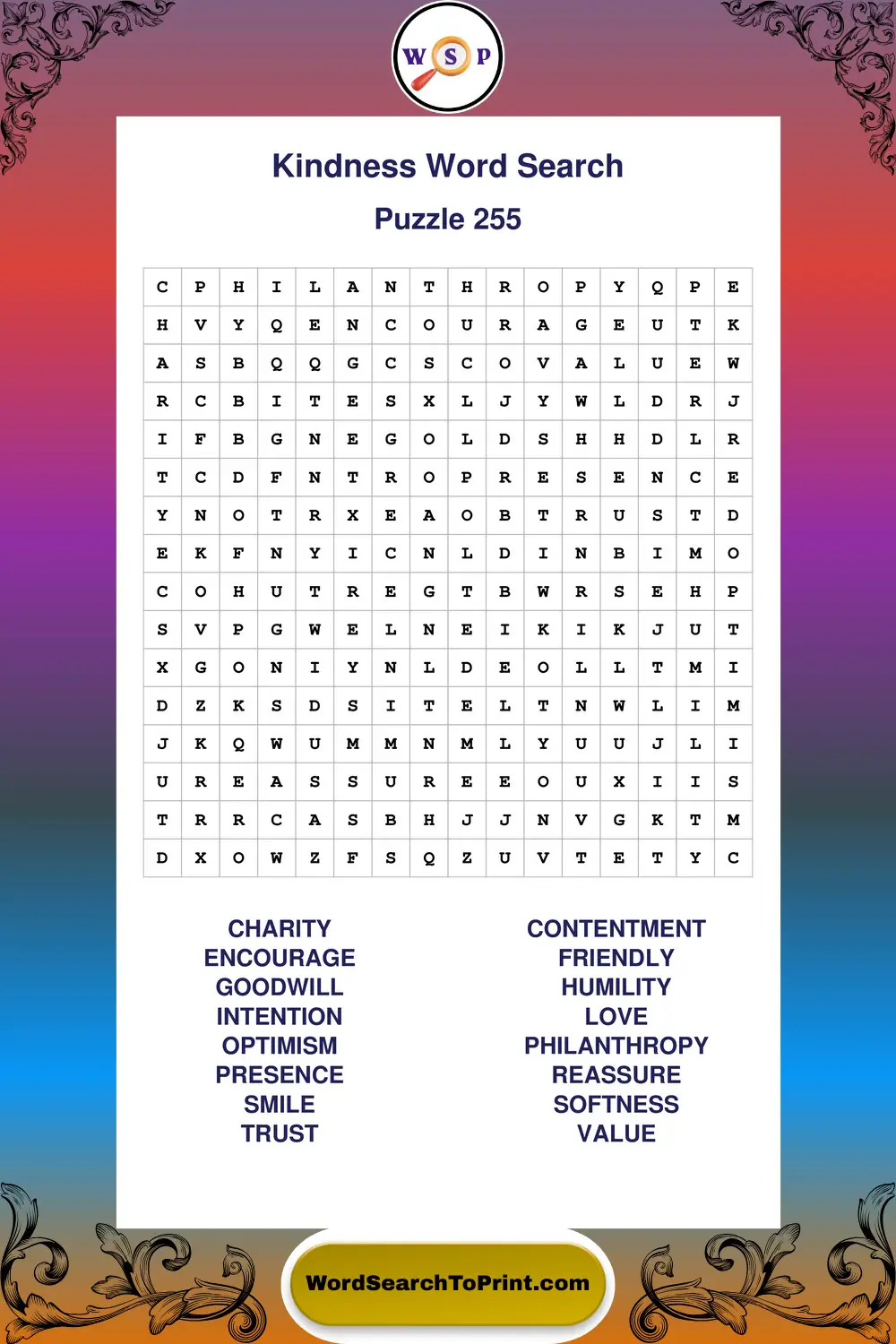 Kindness Word Search Puzzle 255