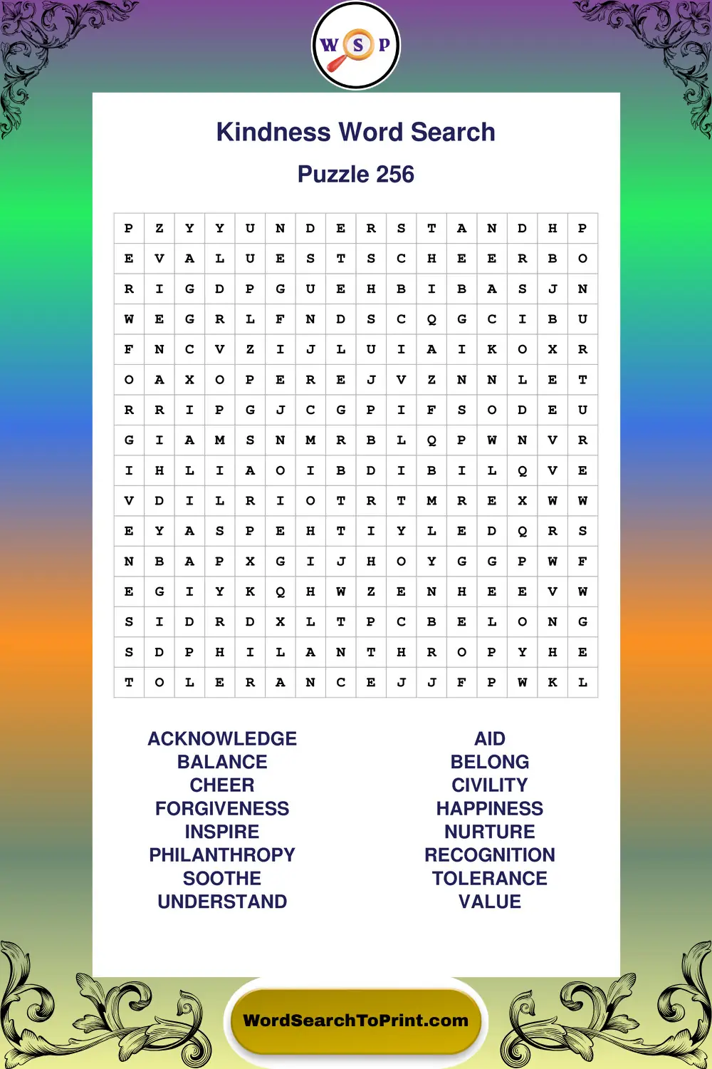 Kindness Word Search Puzzle 256