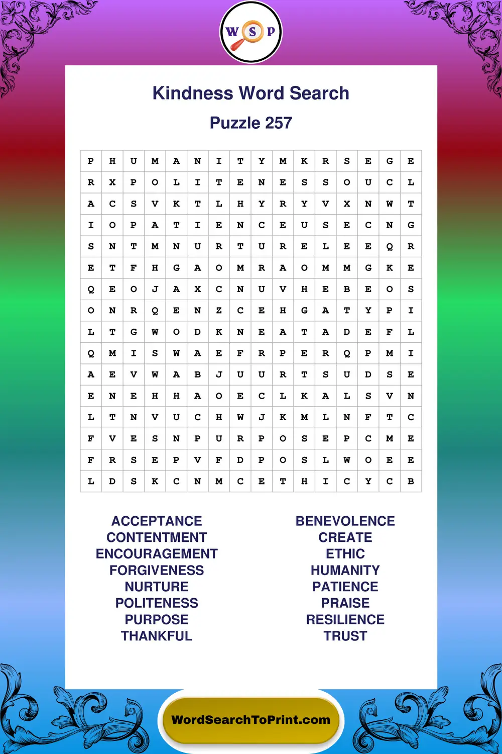 Kindness Word Search Puzzle 257