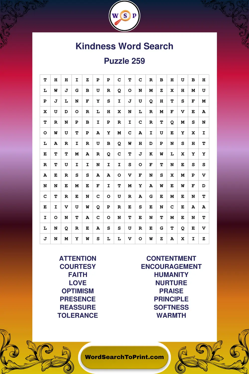 Kindness Word Search Puzzle 259