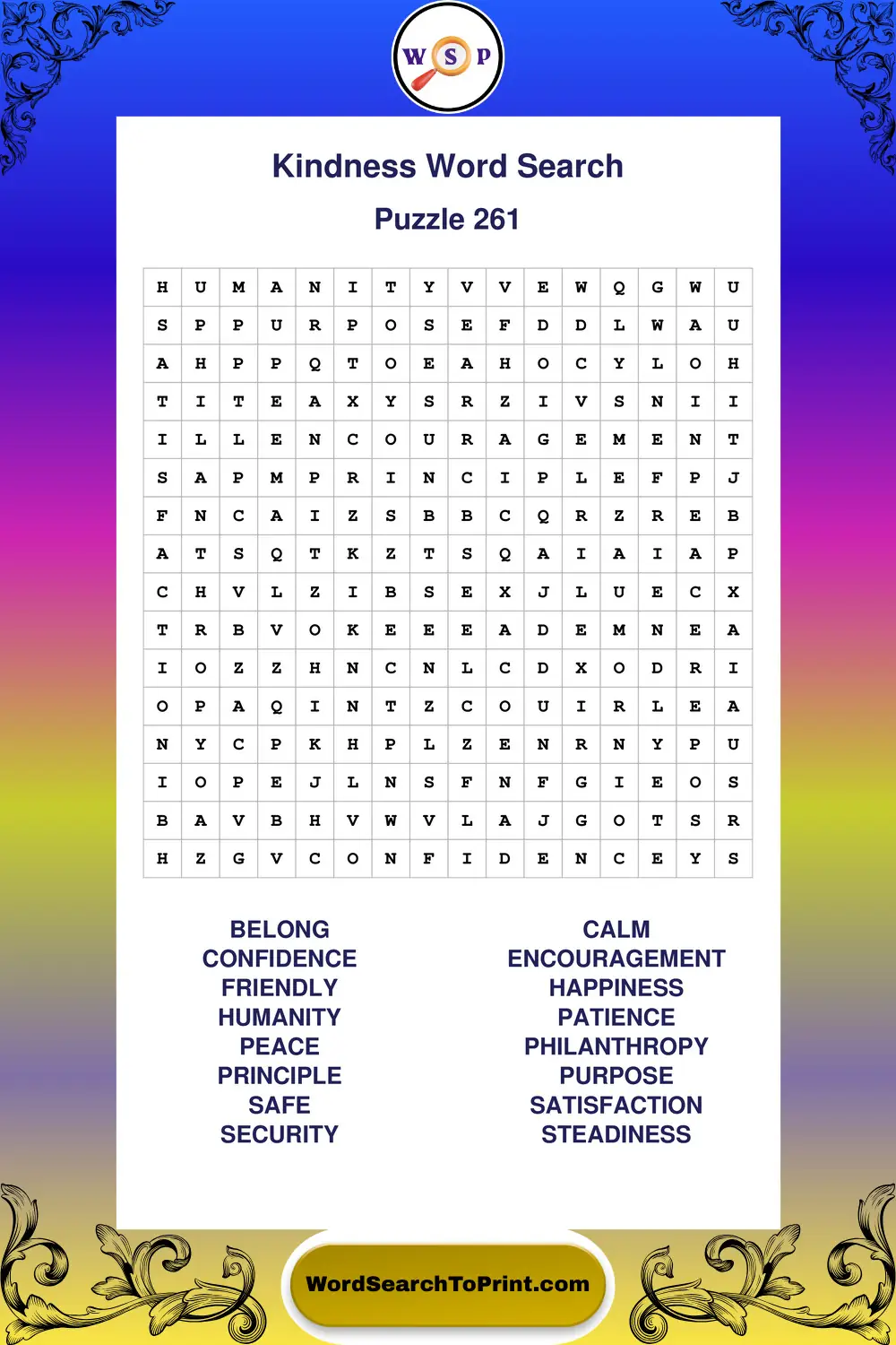 Kindness Word Search Puzzle 261