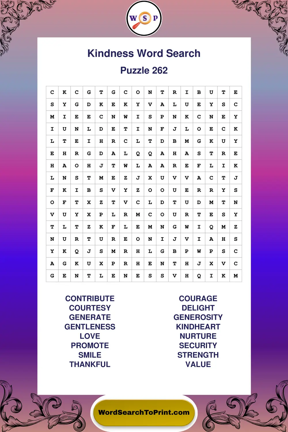 Kindness Word Search Puzzle 262