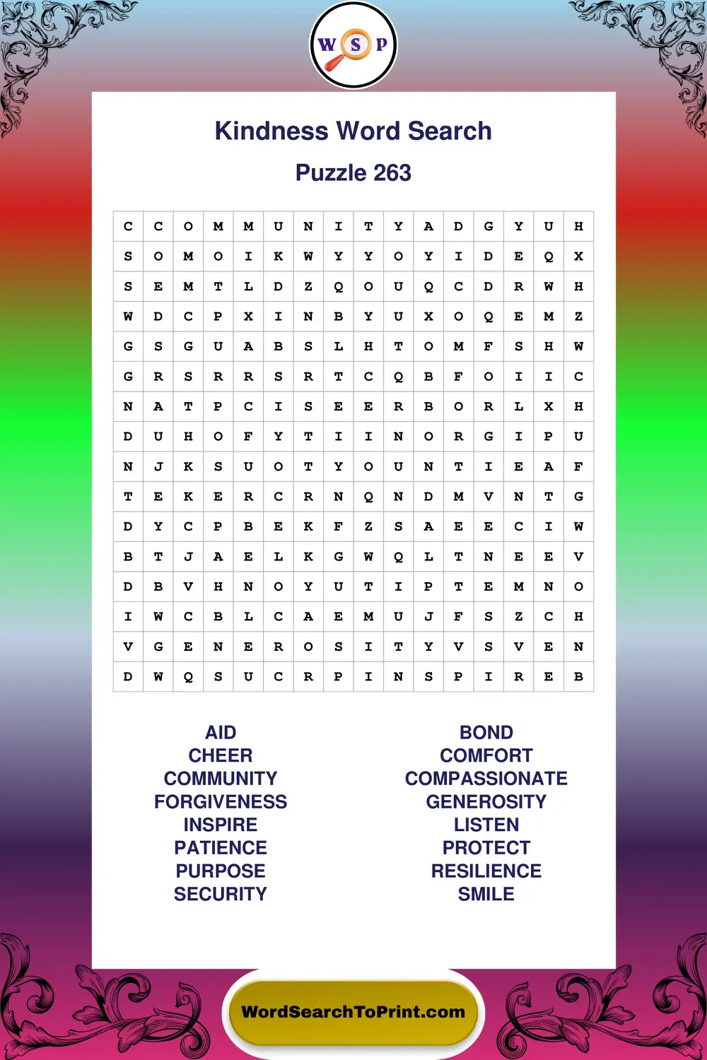 Kindness Word Search Puzzle 263