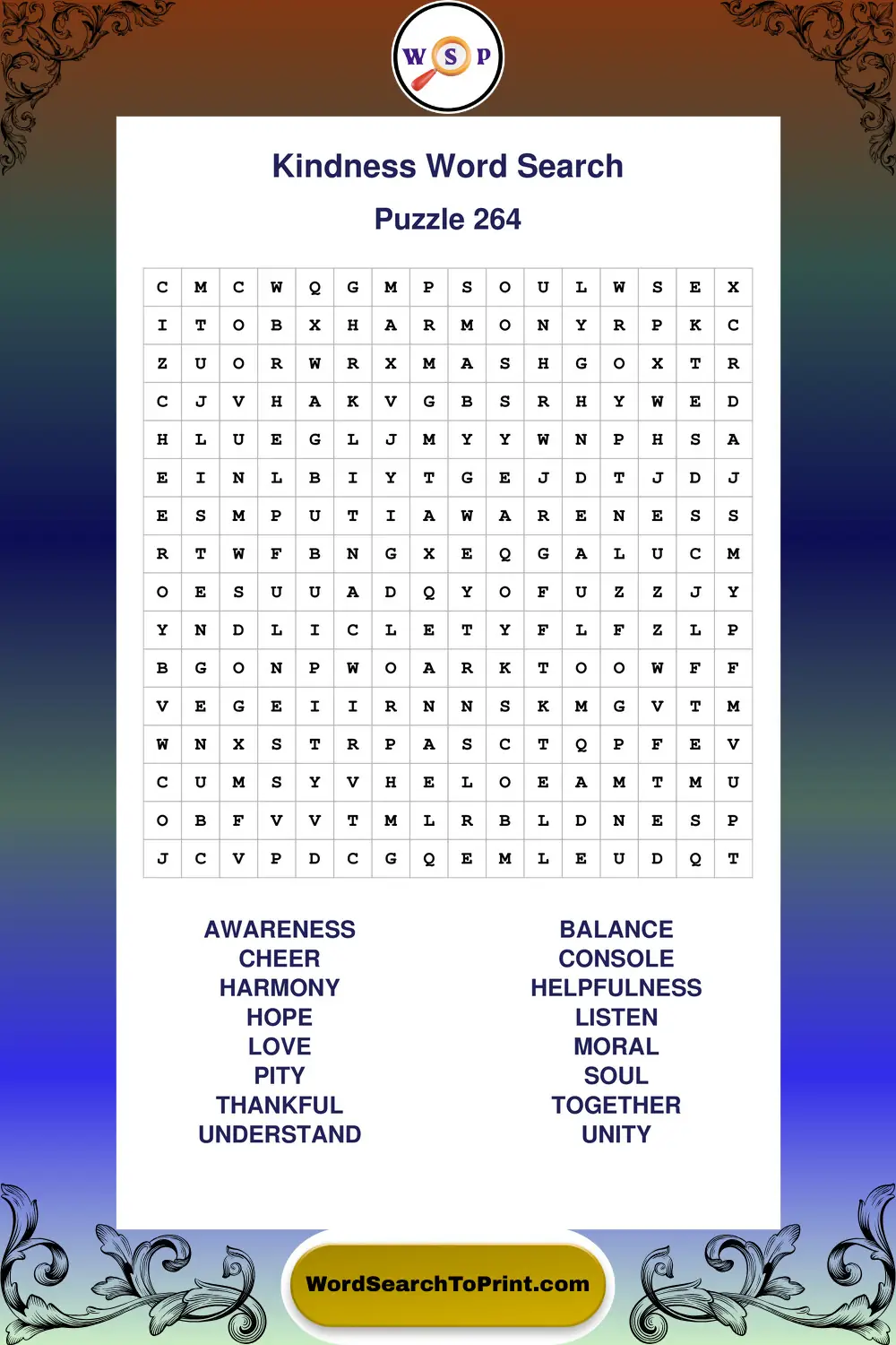 Kindness Word Search Puzzle 264