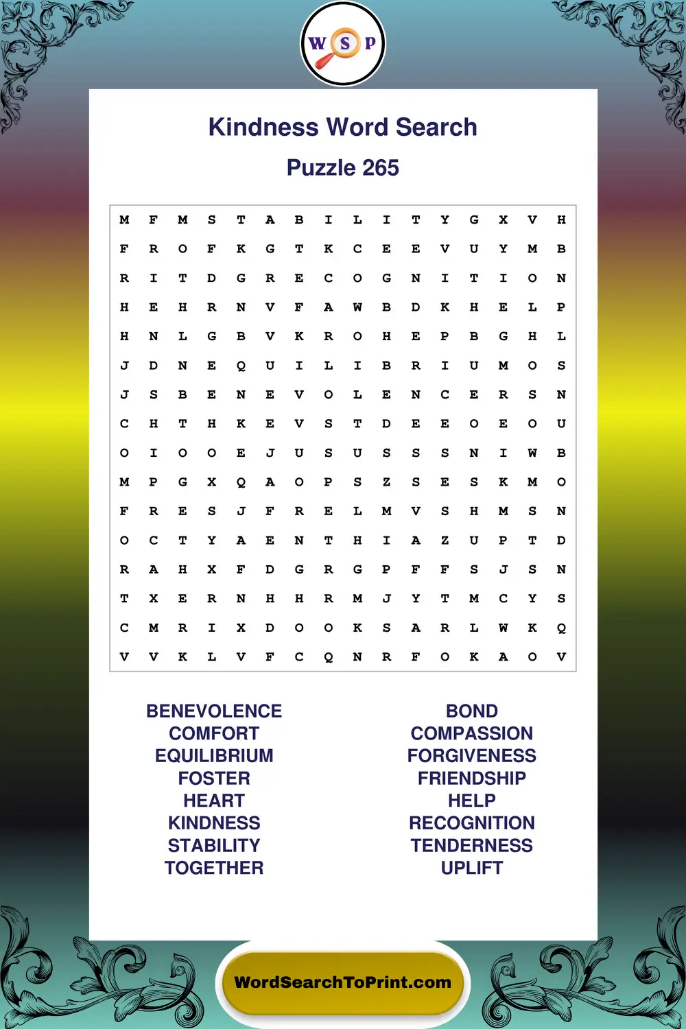 Kindness Word Search Puzzle 265