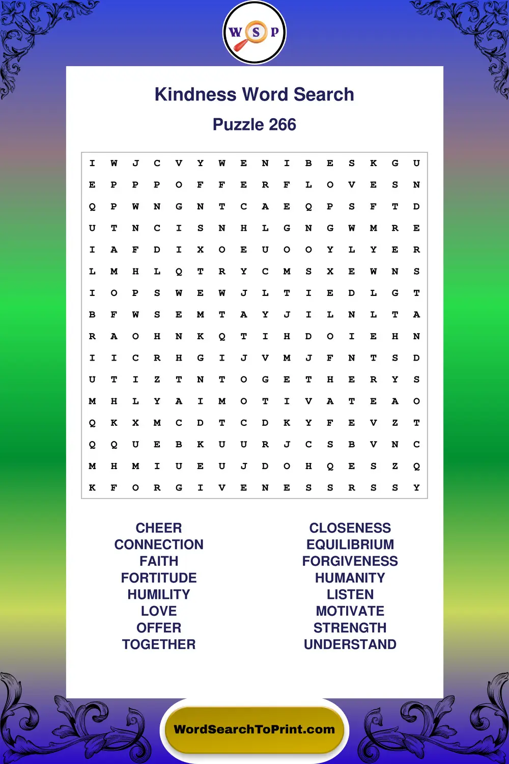 Kindness Word Search Puzzle 266