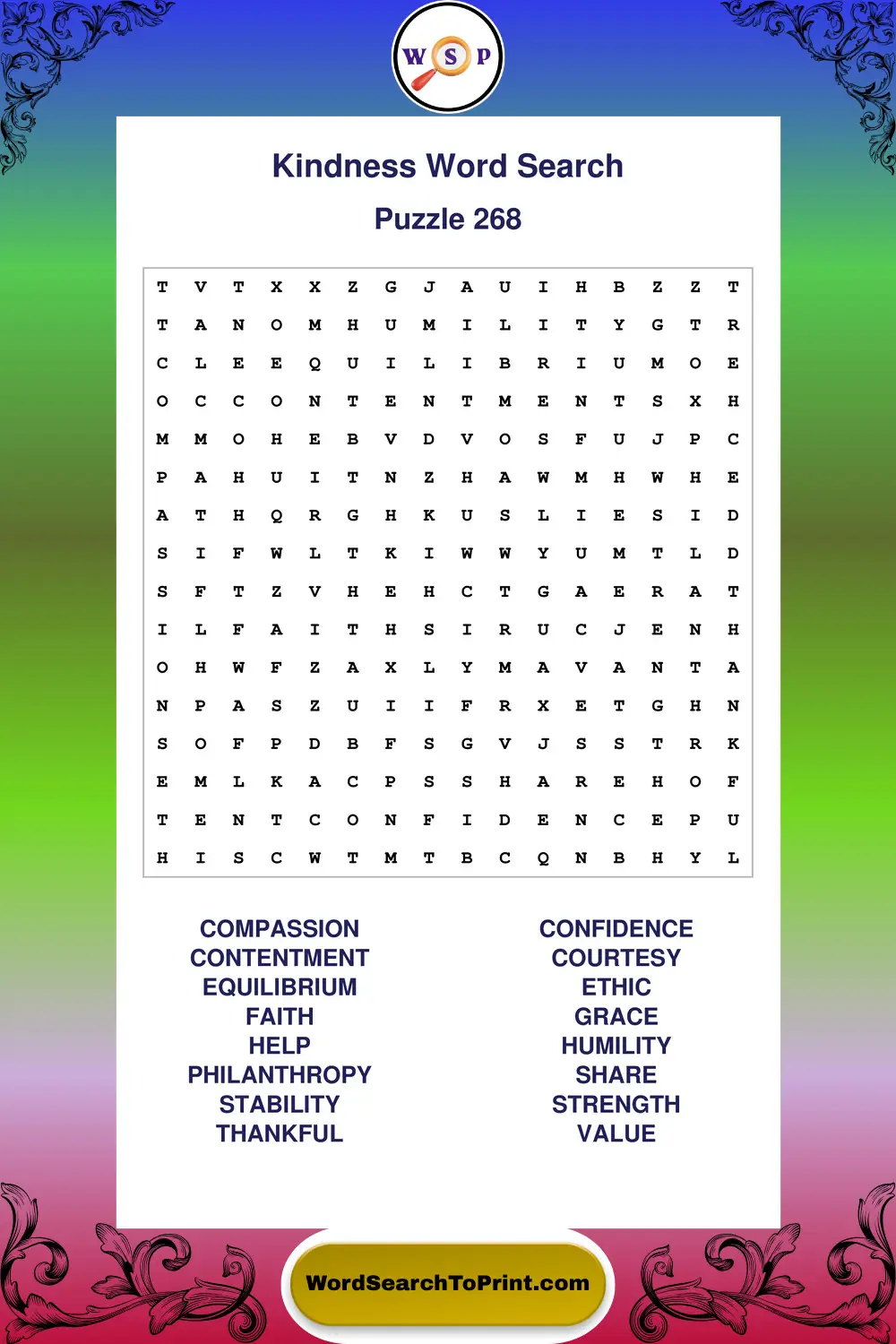 Kindness Word Search Puzzle 268