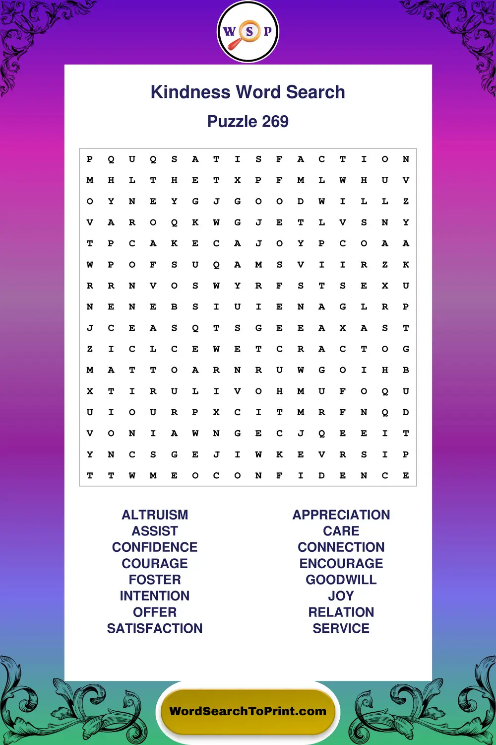 Kindness Word Search Puzzle 269