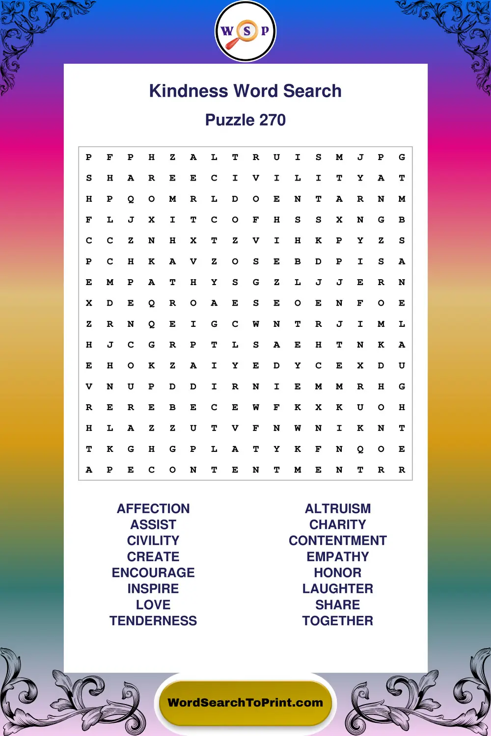 Kindness Word Search Puzzle 270