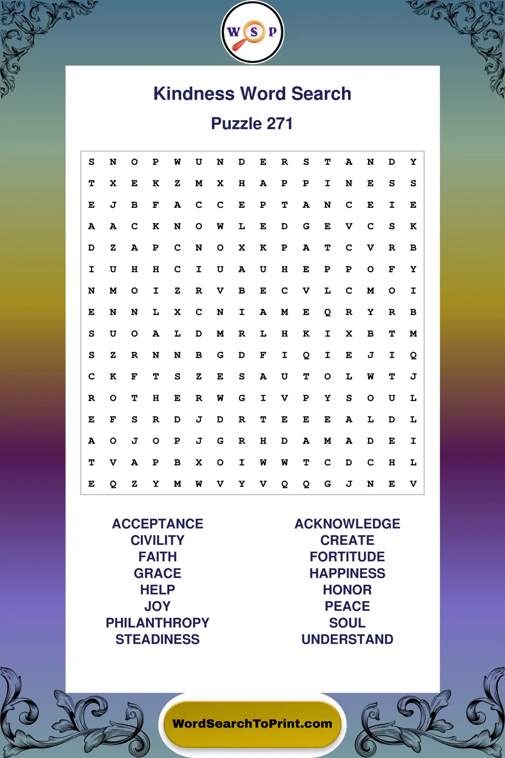 Kindness Word Search Puzzle 271