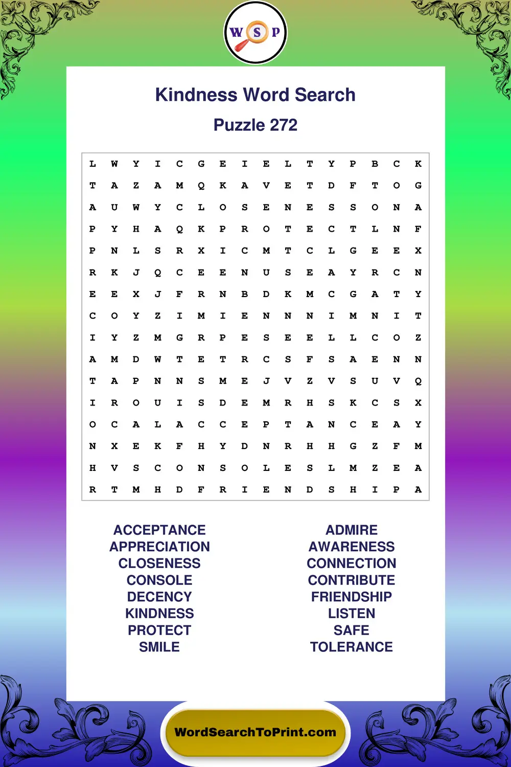 Kindness Word Search Puzzle 272