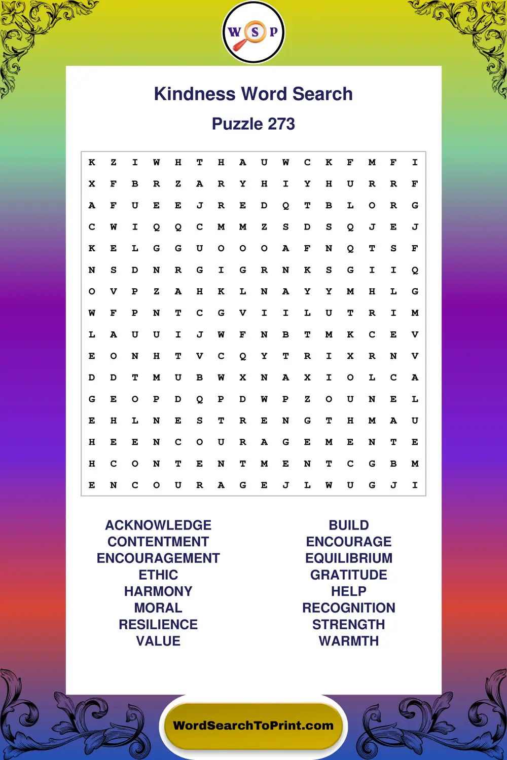 Kindness Word Search Puzzle 273
