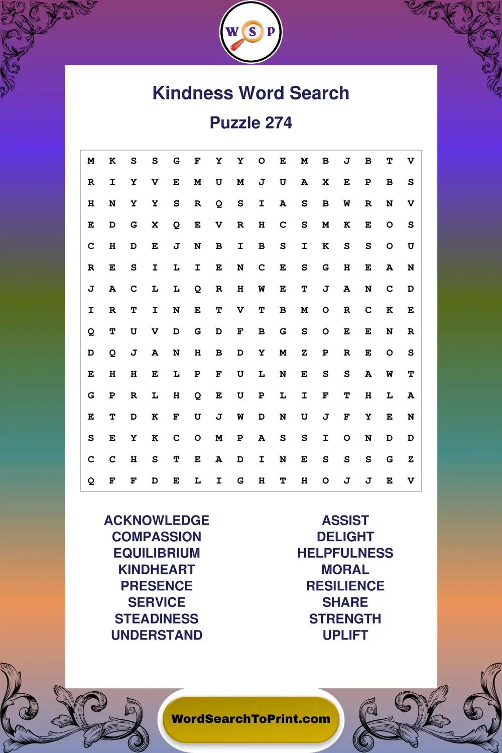 Kindness Word Search Puzzle 274