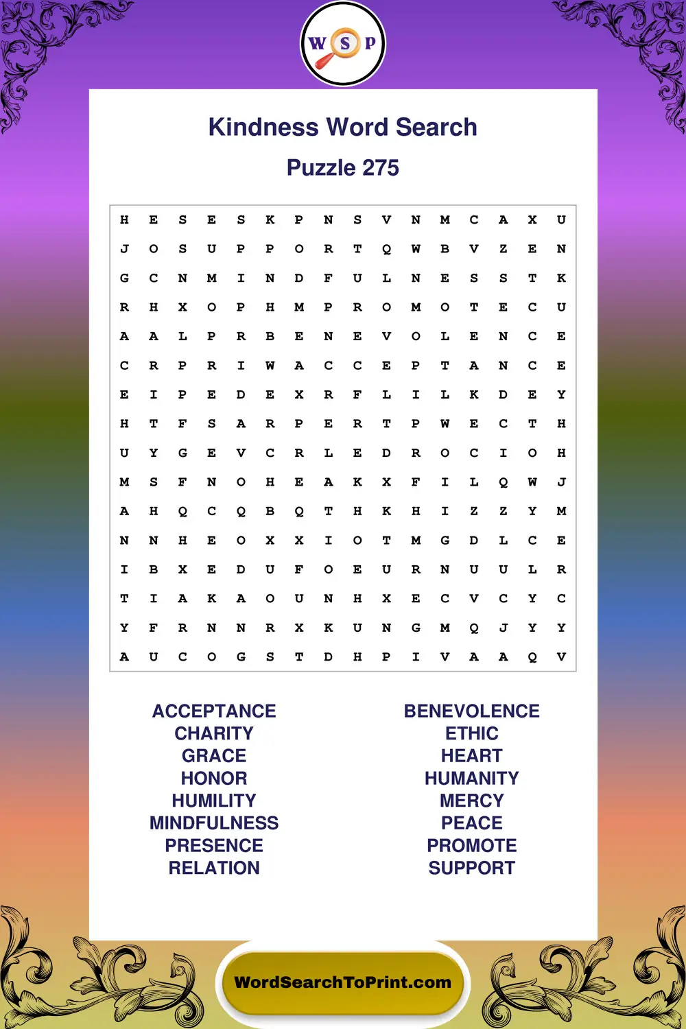 Kindness Word Search Puzzle 275
