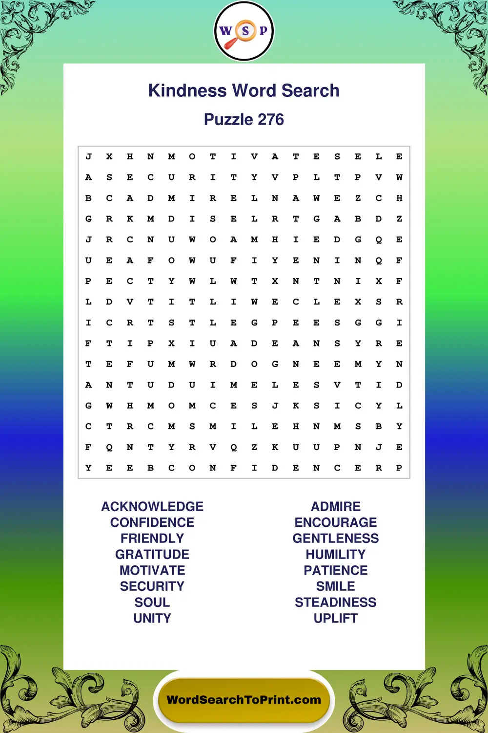 Kindness Word Search Puzzle 276