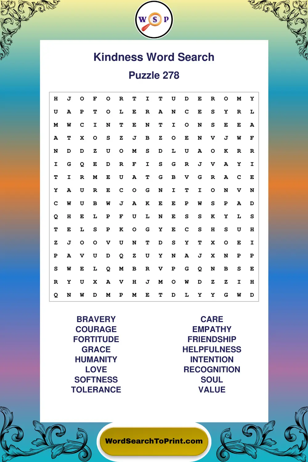 Kindness Word Search Puzzle 278