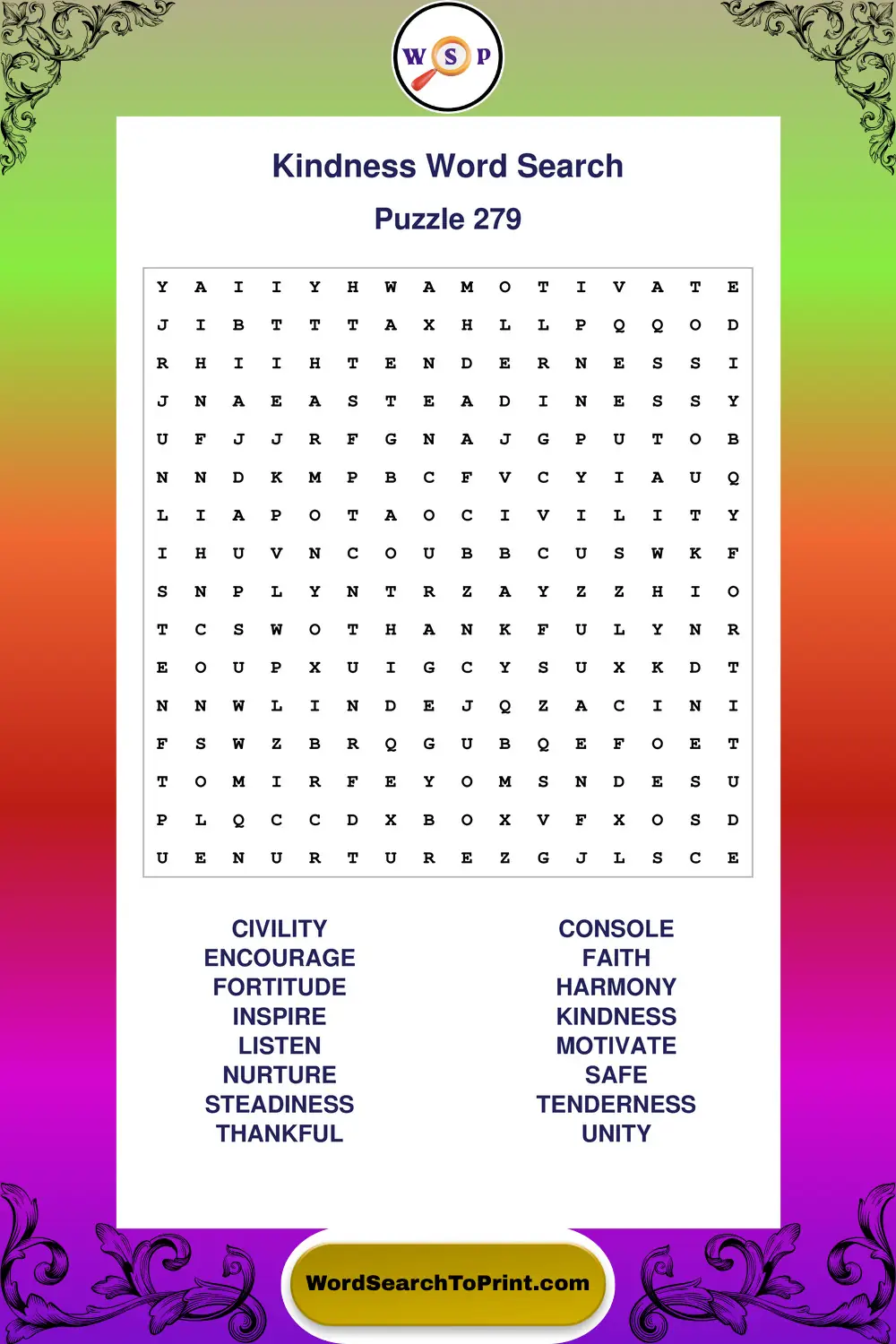 Kindness Word Search Puzzle 279