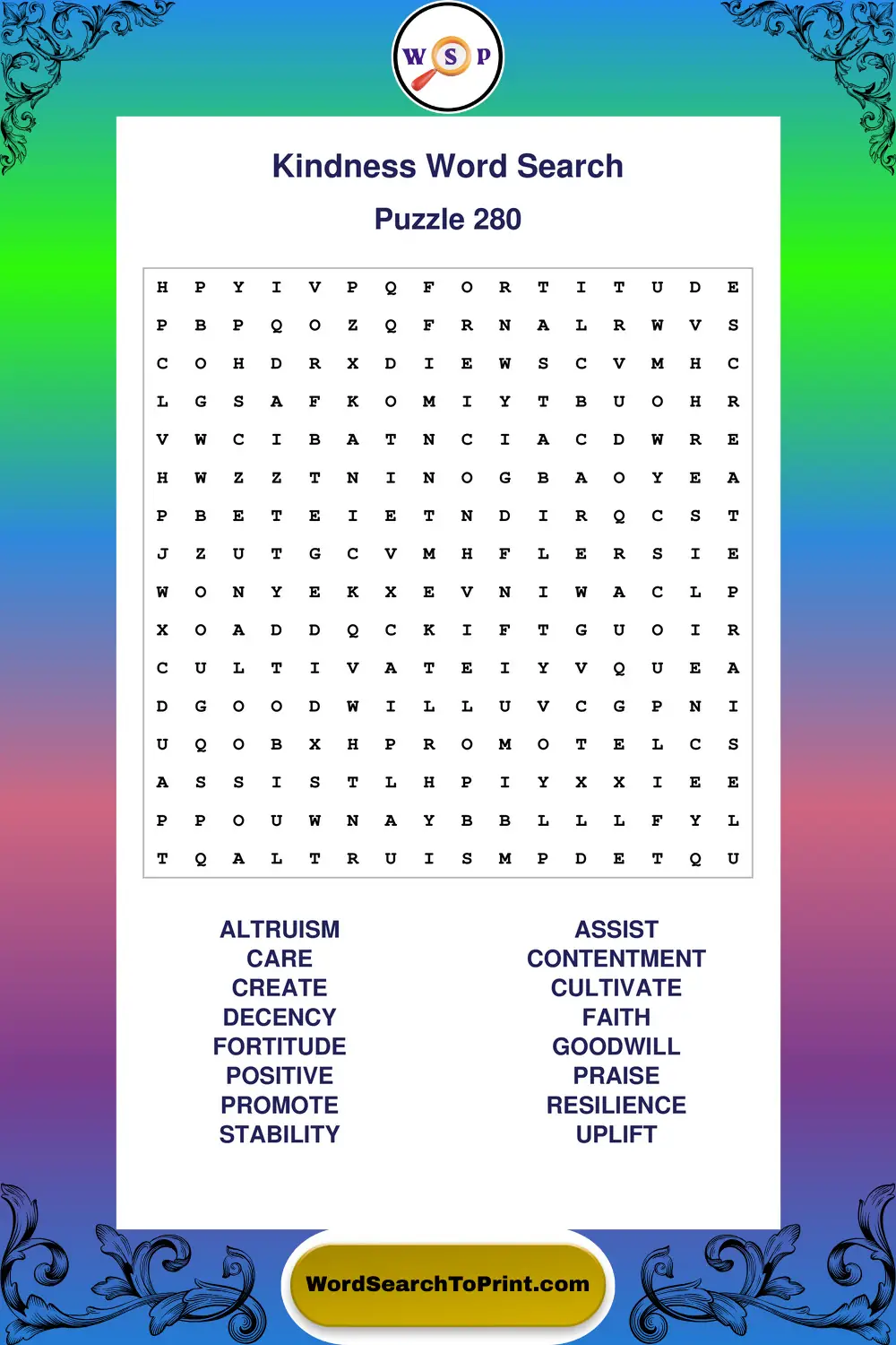Kindness Word Search Puzzle 280
