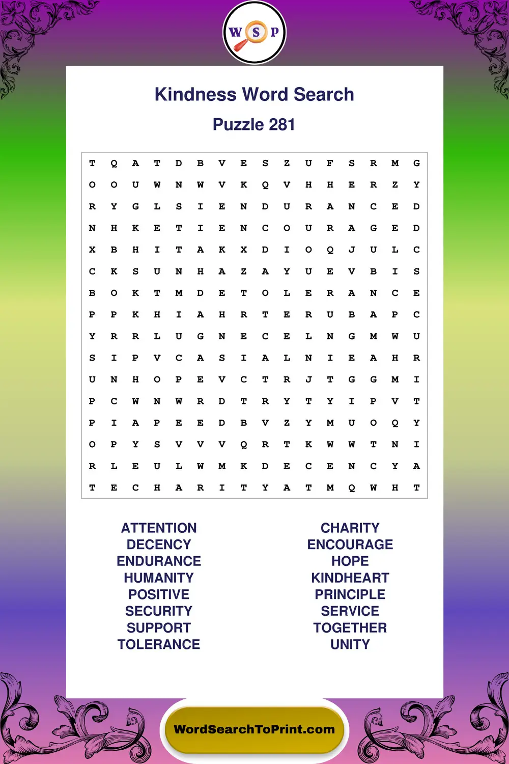 Kindness Word Search Puzzle 281