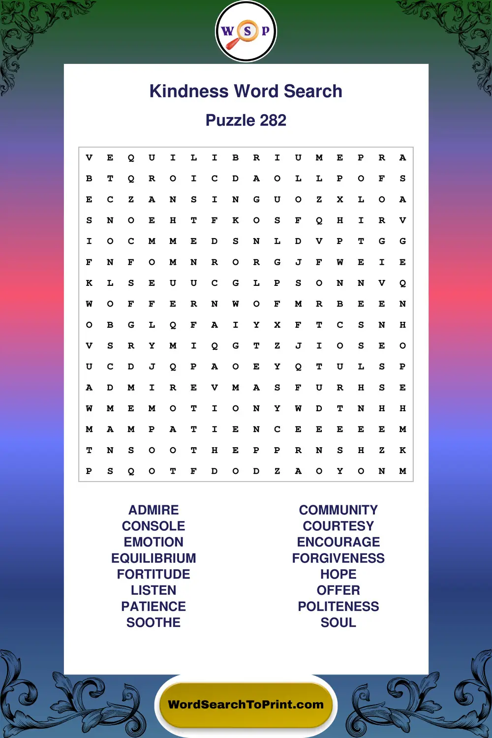 Kindness Word Search Puzzle 282