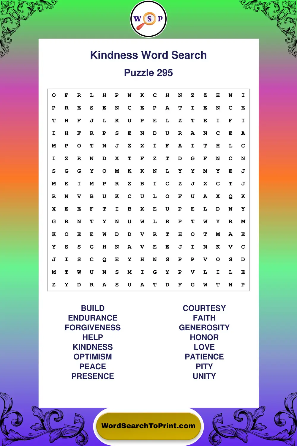 Kindness Word Search Puzzle 295