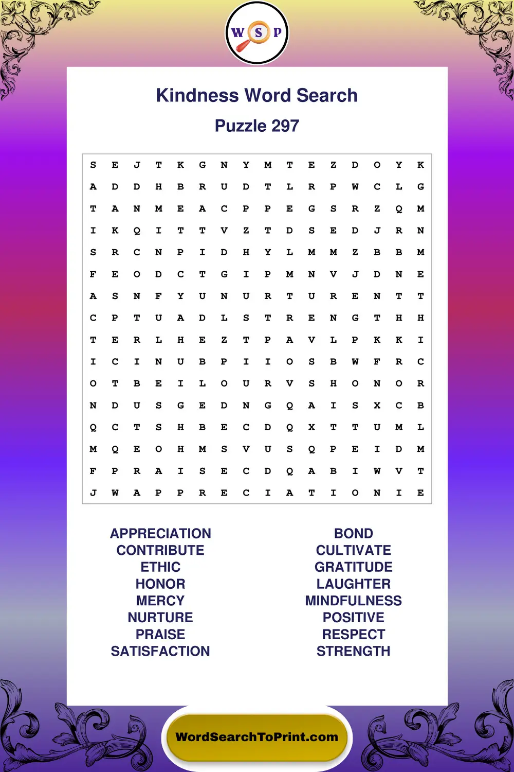Kindness Word Search Puzzle 297