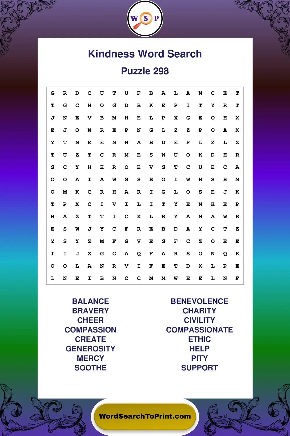 Kindness Word Search Puzzle 298