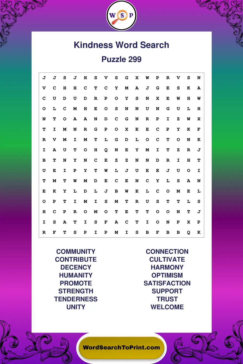 Kindness Word Search Puzzle 299