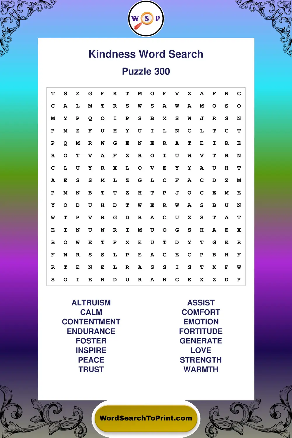 Kindness Word Search Puzzle 300