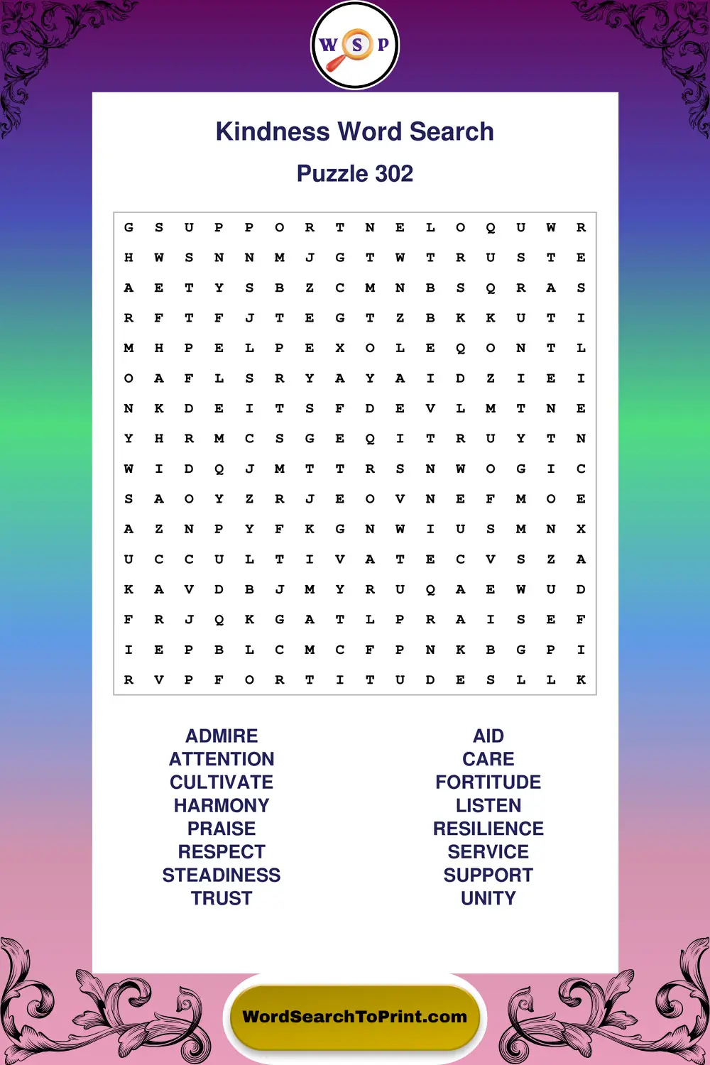 Kindness Word Search Puzzle 302