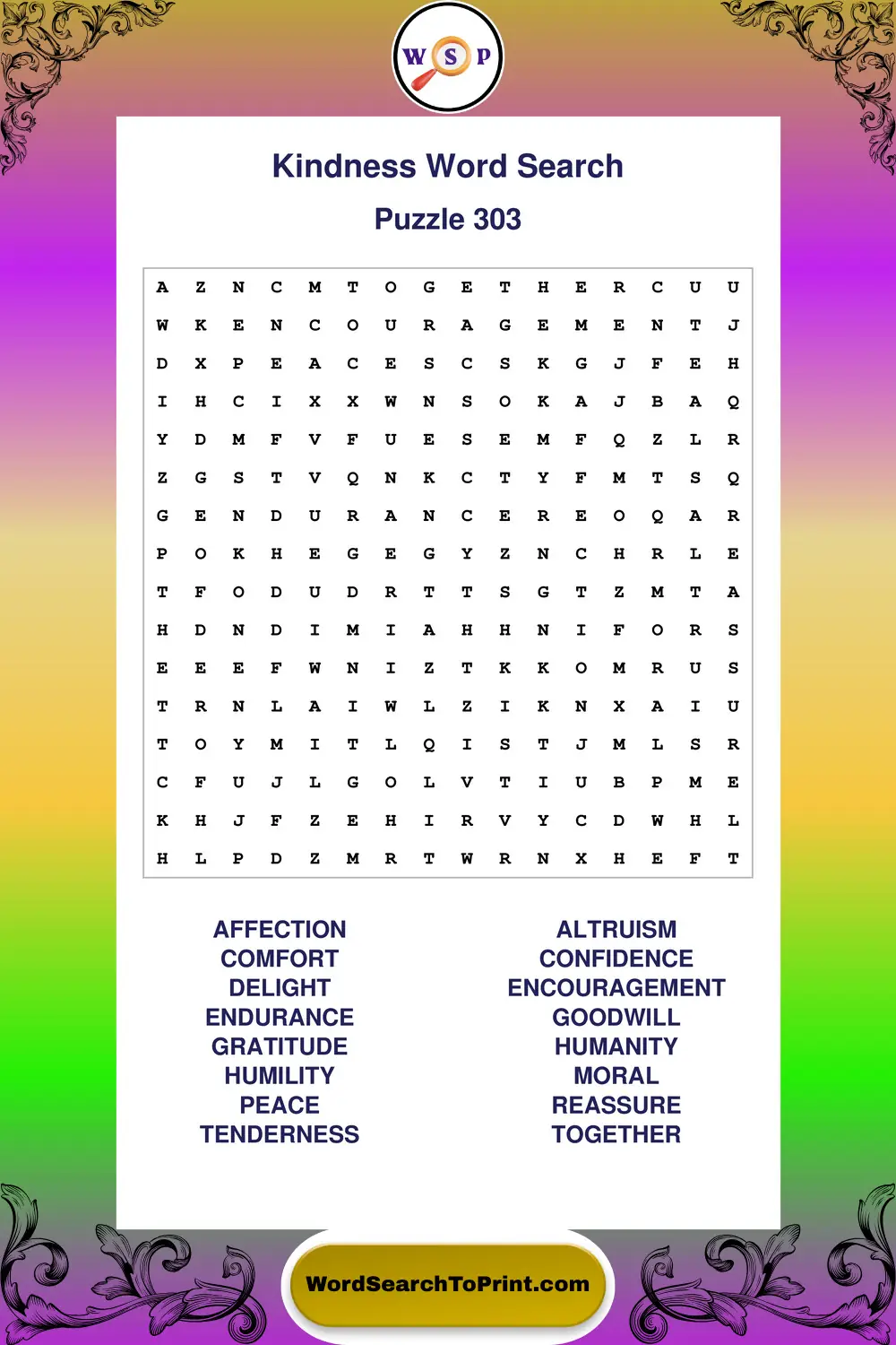 Kindness Word Search Puzzle 303