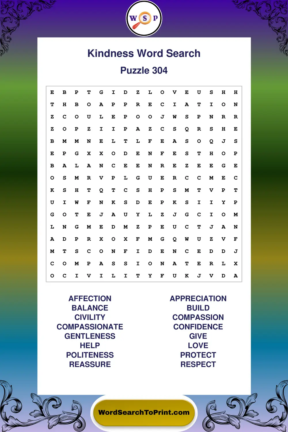 Kindness Word Search Puzzle 304
