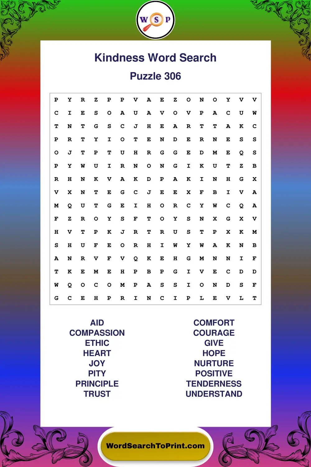 Kindness Word Search Puzzle 306