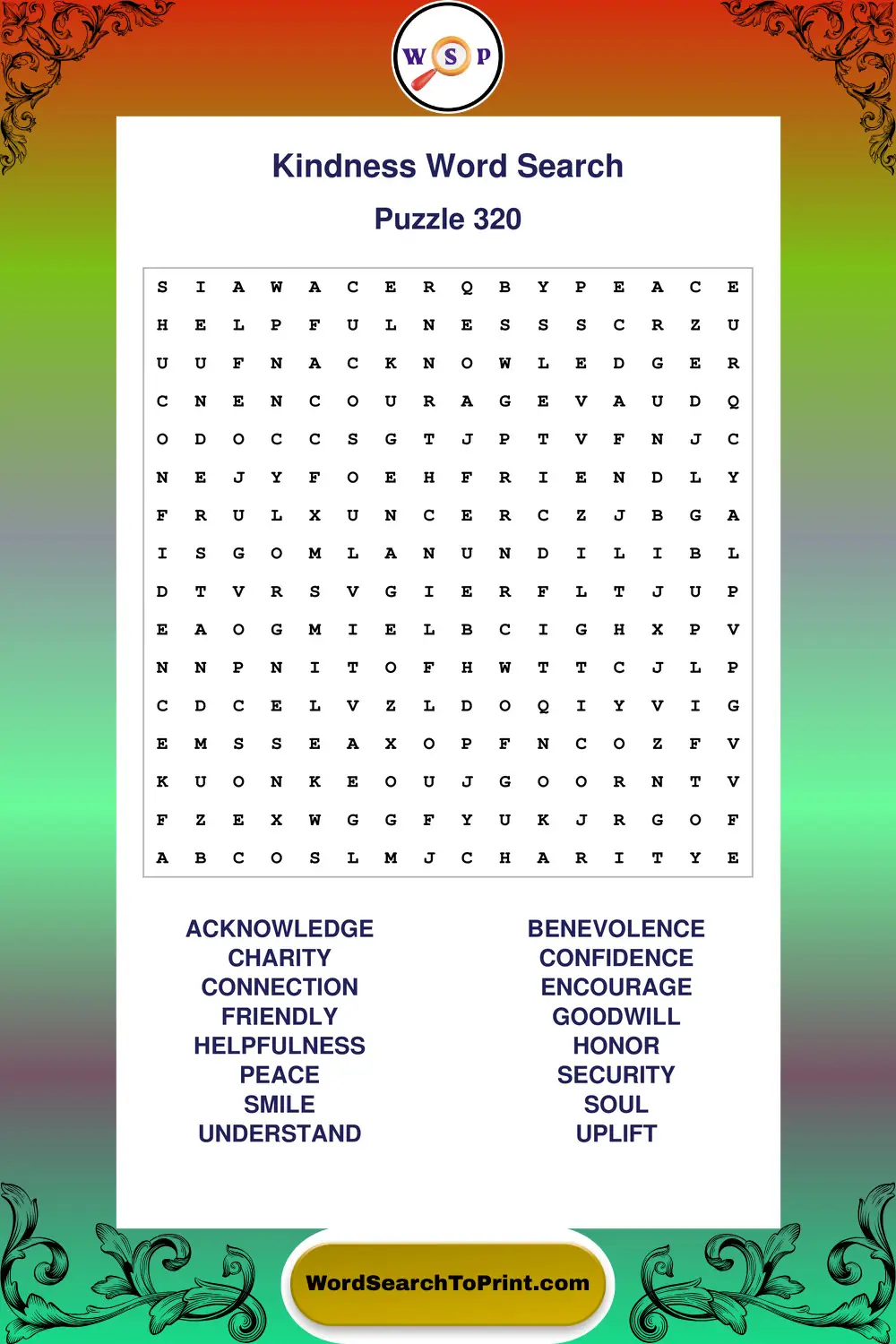 Kindness Word Search Puzzle 320