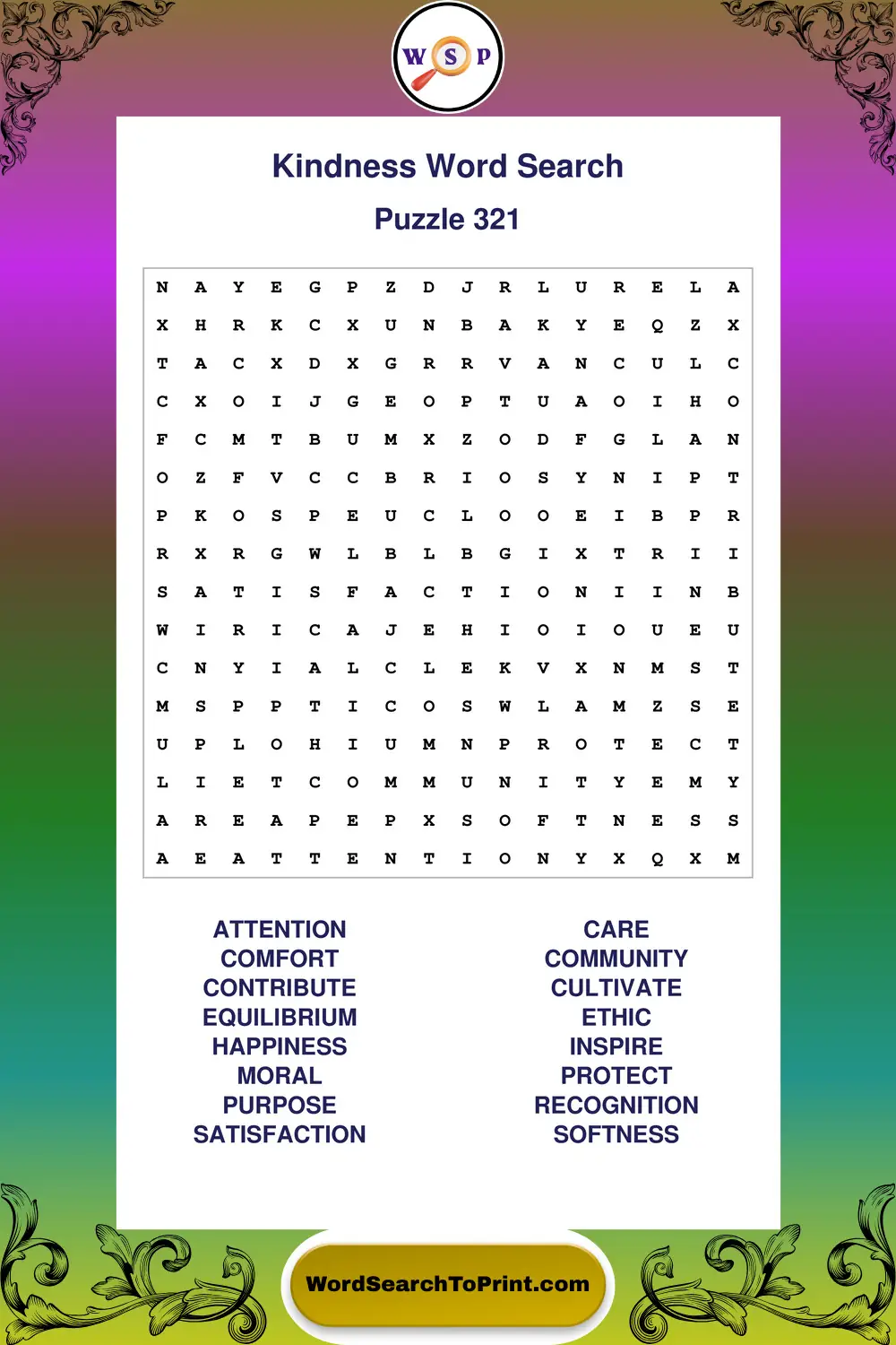 Kindness Word Search Puzzle 321