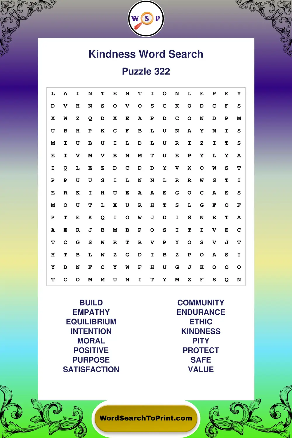 Kindness Word Search Puzzle 322