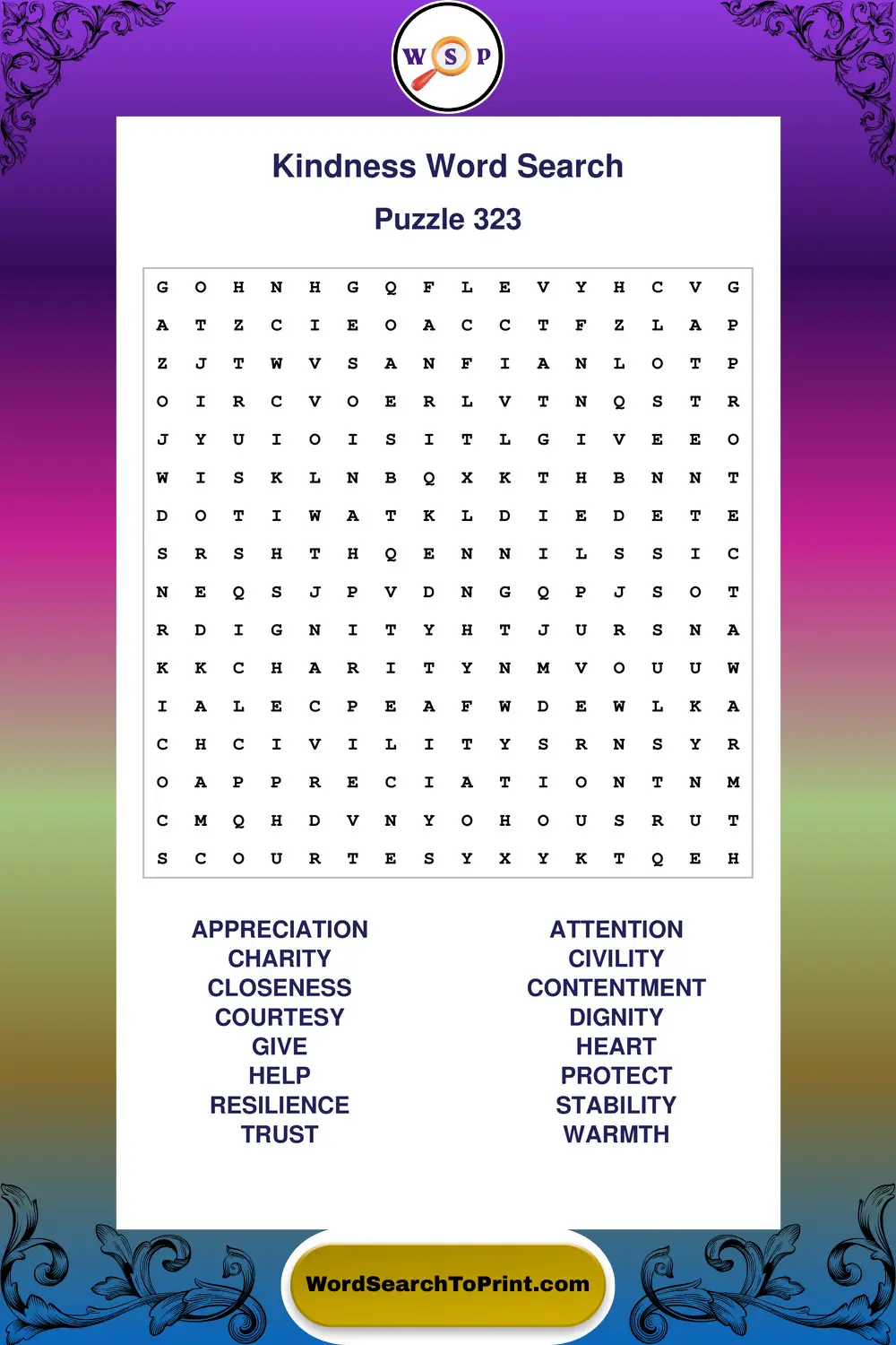Kindness Word Search Puzzle 323