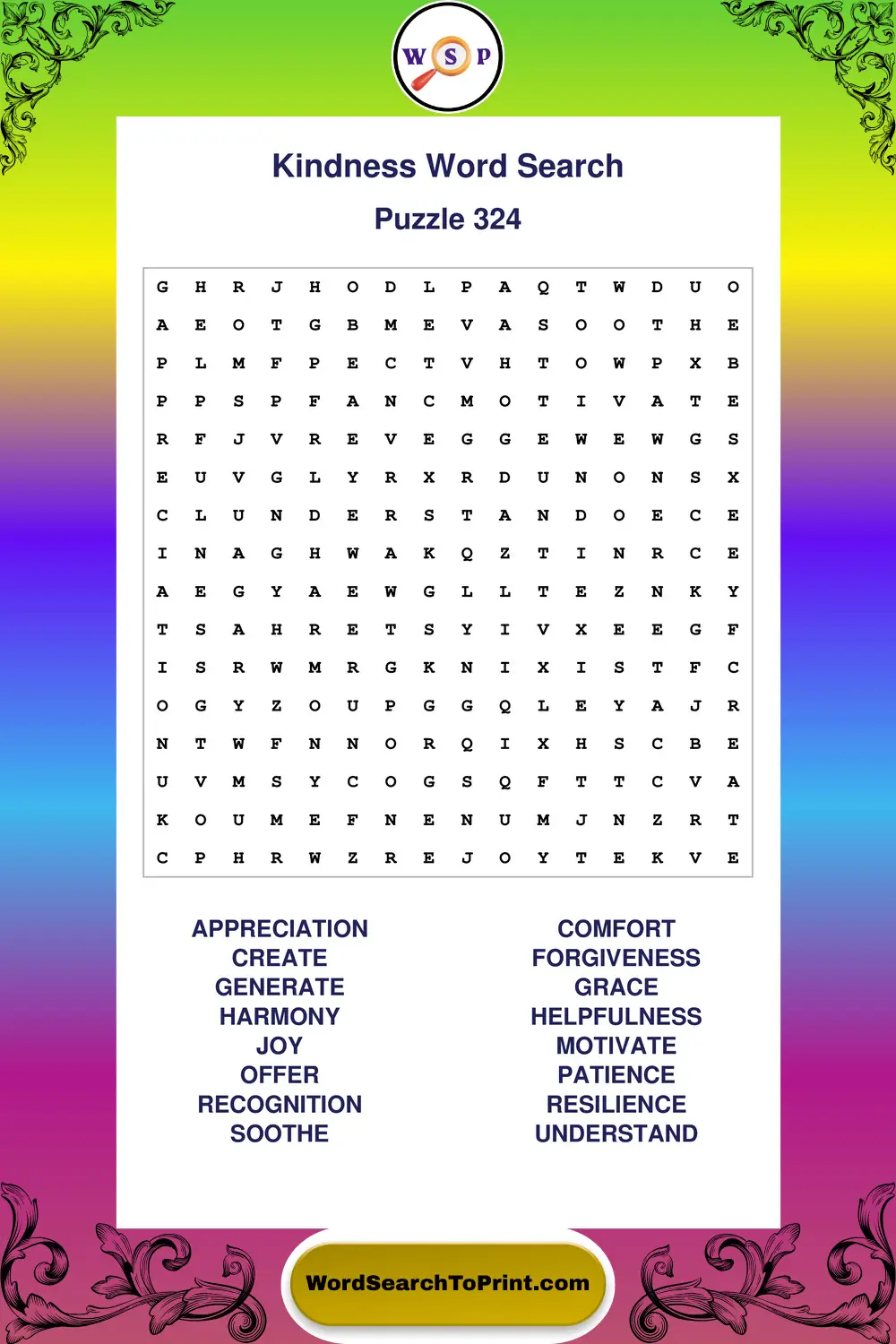 Kindness Word Search Puzzle 324