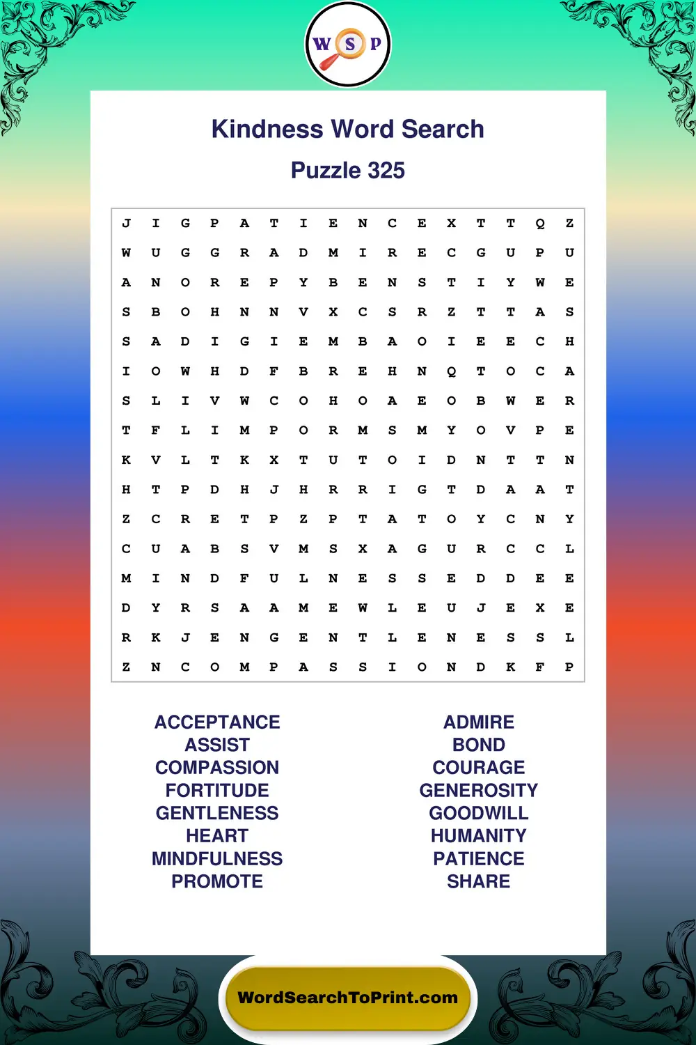 Kindness Word Search Puzzle 325