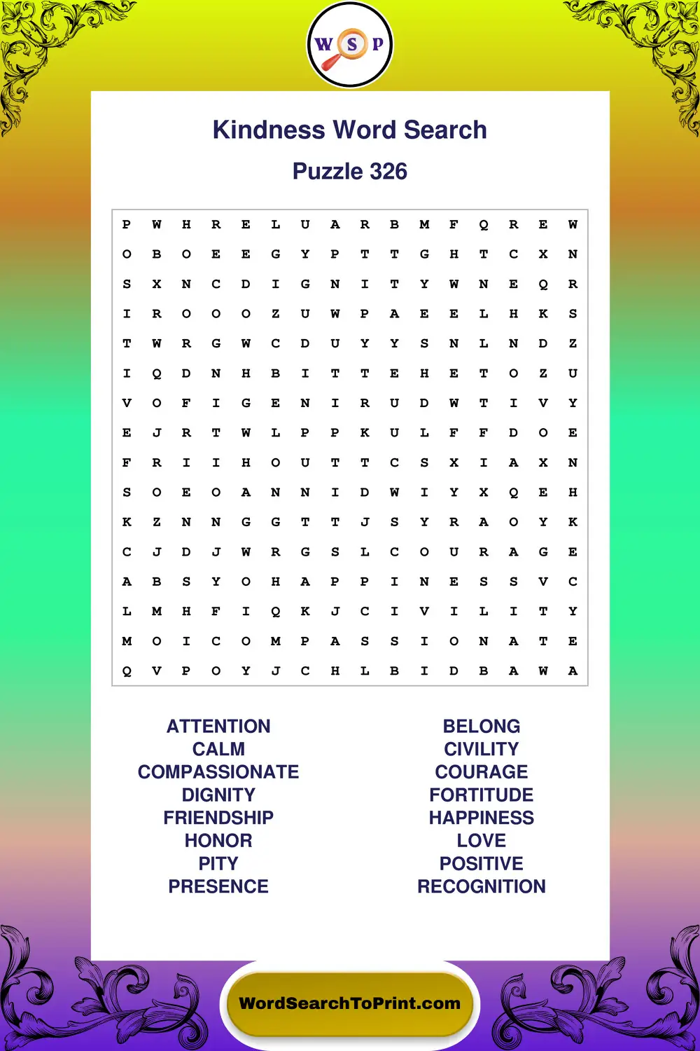Kindness Word Search Puzzle 326