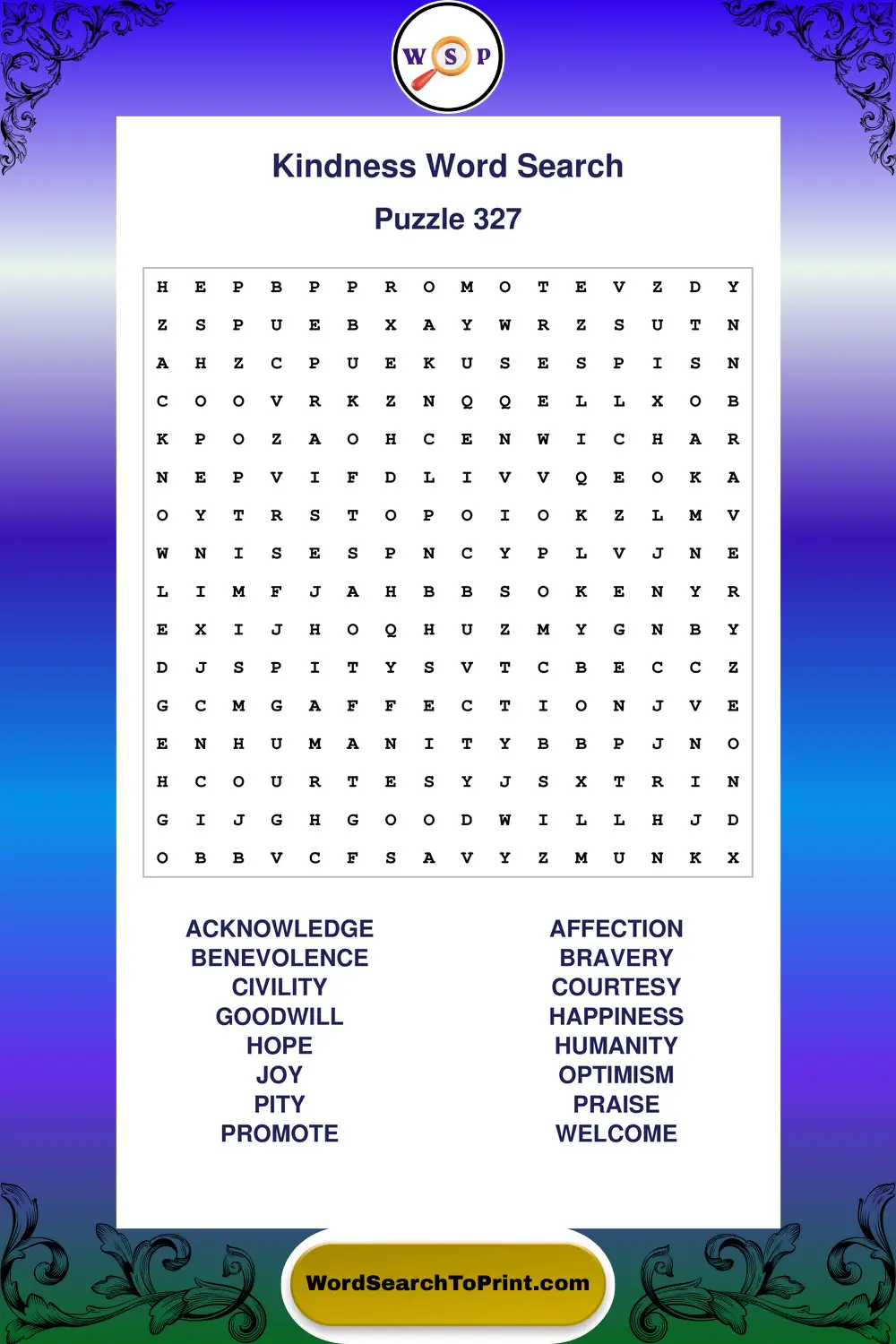 Kindness Word Search Puzzle 327