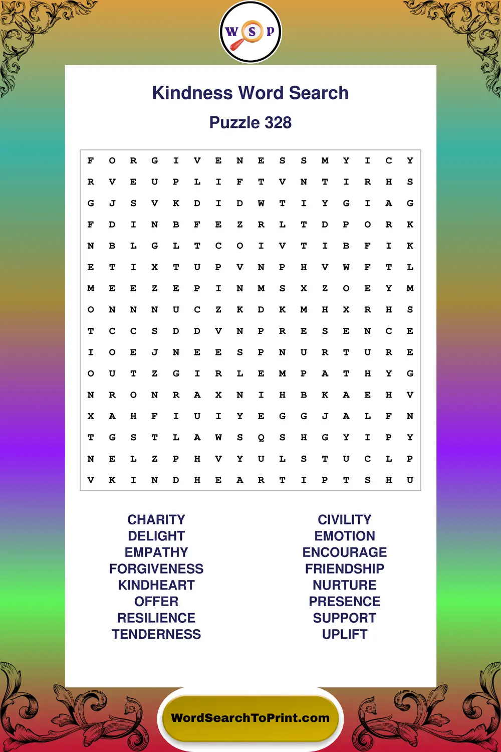 Kindness Word Search Puzzle 328