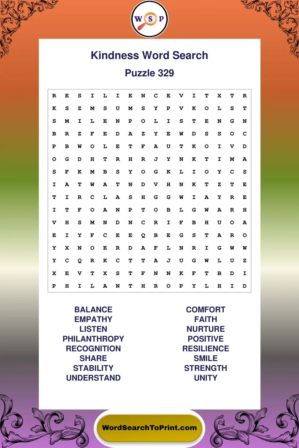 Kindness Word Search Puzzle 329