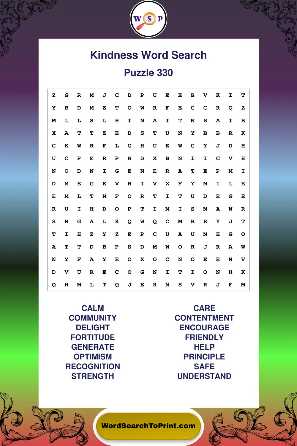 Kindness Word Search Puzzle 330