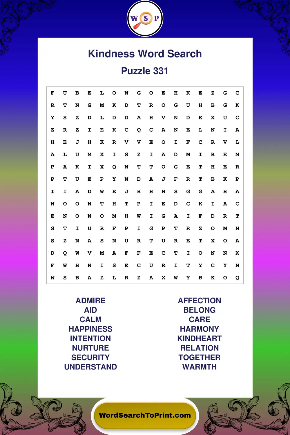 Kindness Word Search Puzzle 331
