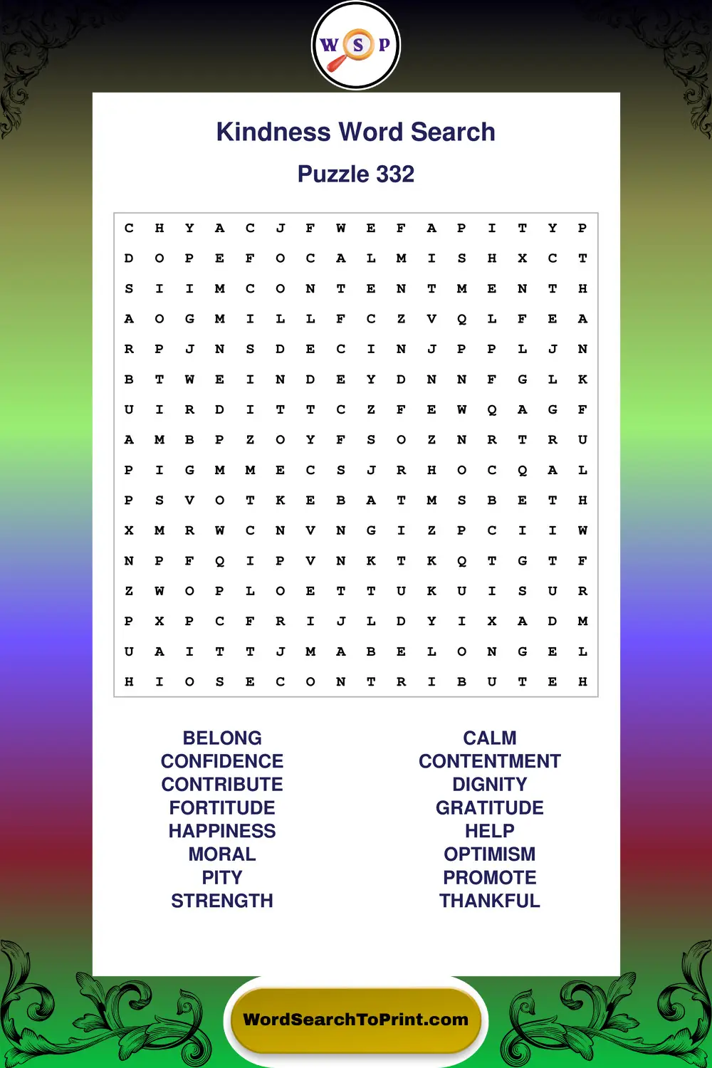 Kindness Word Search Puzzle 332