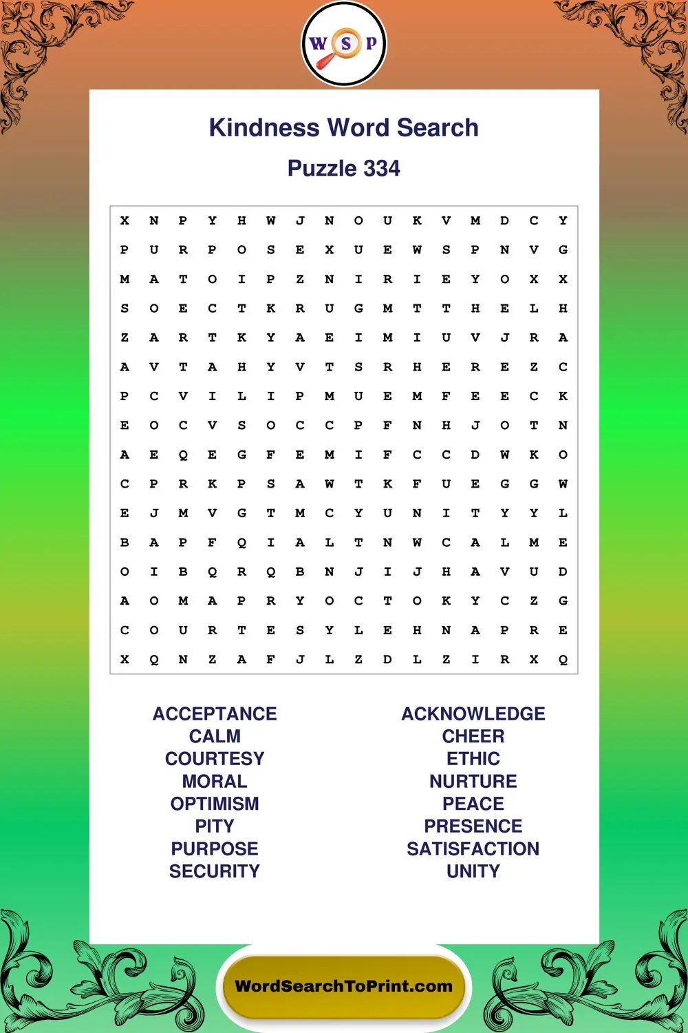 Kindness Word Search Puzzle 334