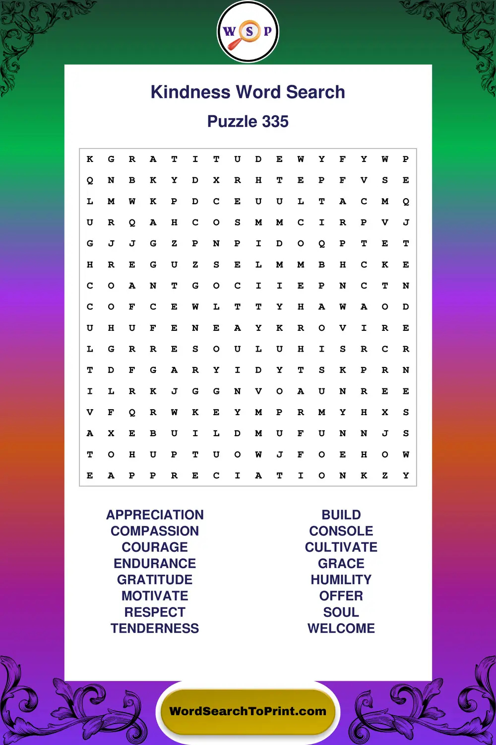 Kindness Word Search Puzzle 335