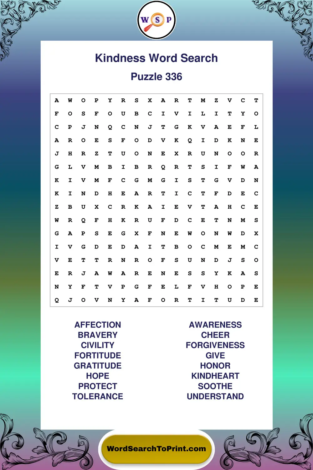 Kindness Word Search Puzzle 336